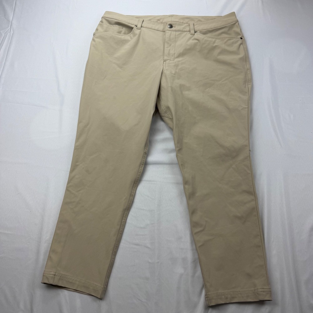 Lululemon Commission Pant Men 38x27 Khaki Beige ABC Slim Fit Chino Trousers